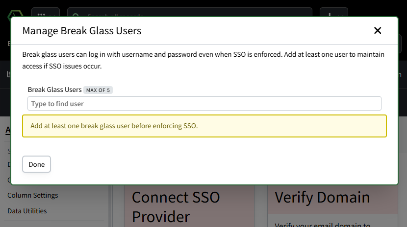 Screenshot showing how to add break glass users