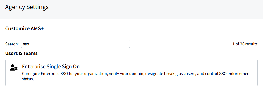 Screenshot showing Enterprise Single Sign On setting in My Agency Settings