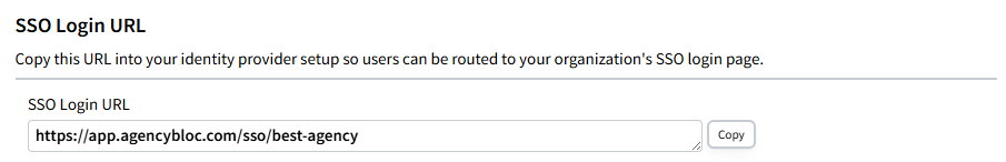 Screenshot showing the SSO Login URL for Enterprise Single Sign On
