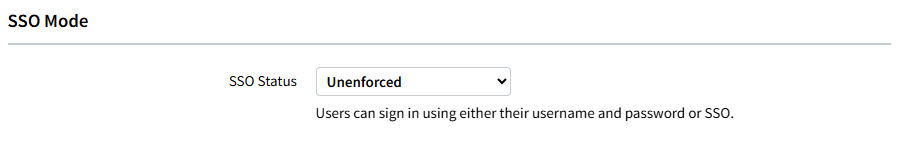 Screenshot showing the SSO mode settings for Enterprise Single Sign On