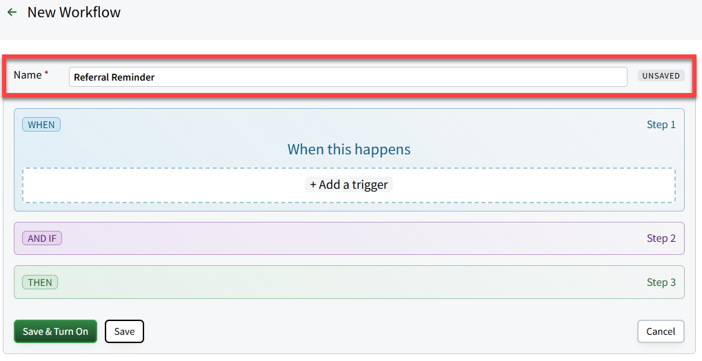 Screenshot highlighting the workflow Name field