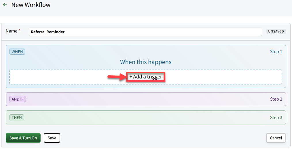 Screenshot showing how to add a trigger