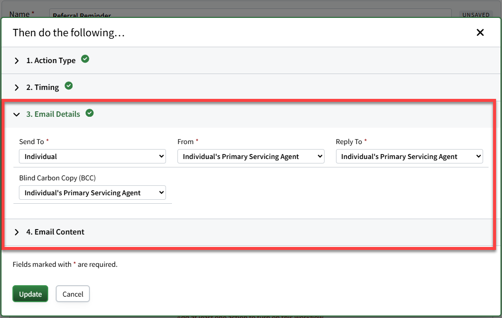 Screenshot highlighting the workflow action's details