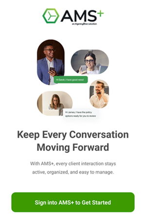 Screenshot showing the getting started screen in the AMS+ Talk & Text mobile app