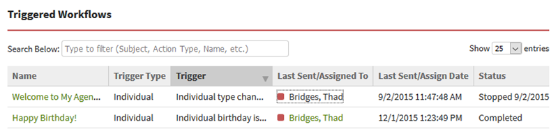 Screenshot showing triggered workflows on a record