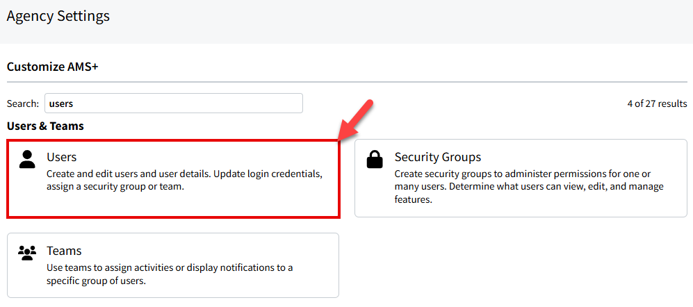 Screenshot showing how to navigate to User settings in My Agency Settings