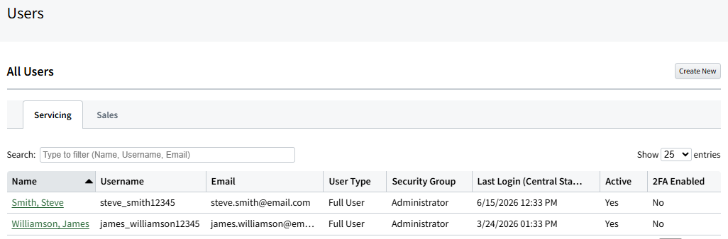 Screenshot showing the user list in My Agency Settings