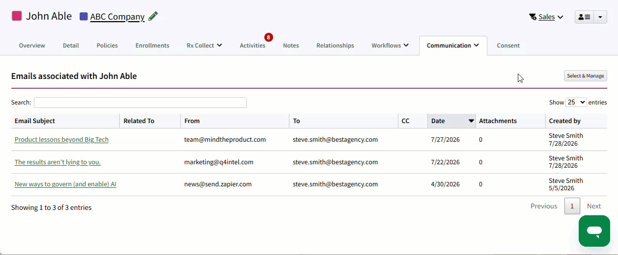 Animated image showing how to change an email's association