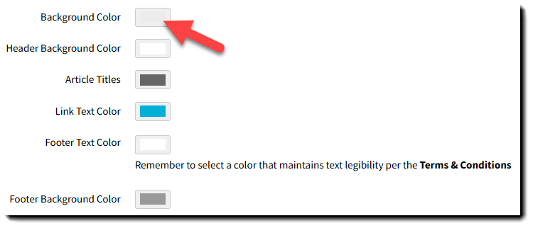Screenshot showing how to select a color to edit in Email Branding settings