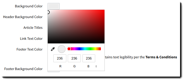 Screenshot showing how to change a color in Email Branding settings