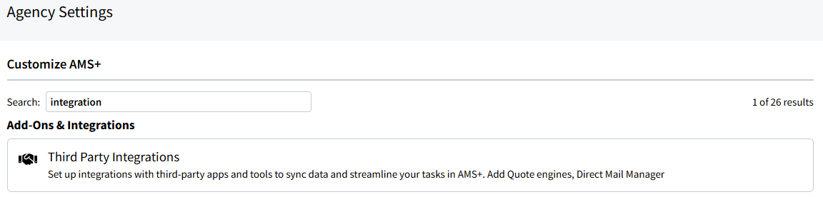 Screenshot showing how to navigate to Third-Party Integration settings in My Agency Settings