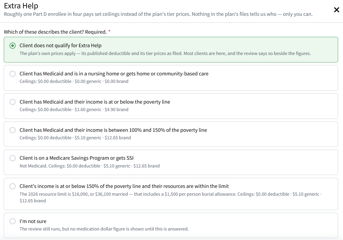 Screenshot showing the Extra Help pop-up window
