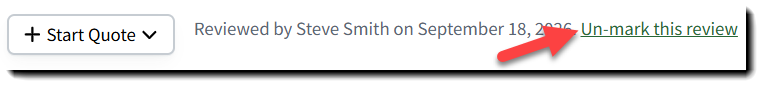 Screenshot highlighting the Un-mark this review link