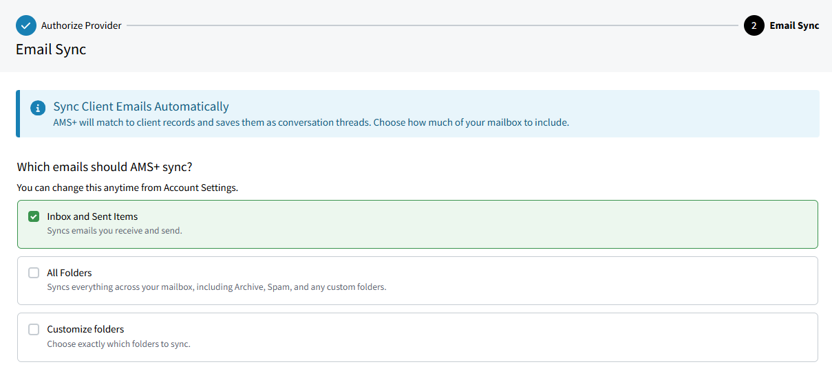 Screenshot showing AutoSync Email settings