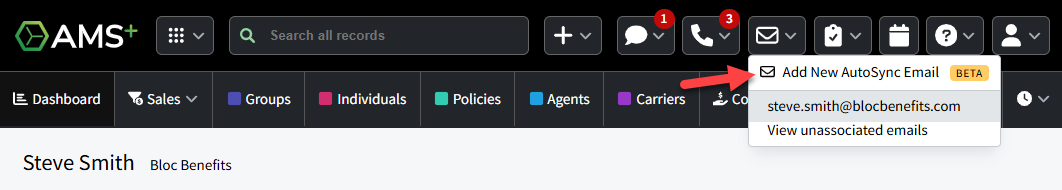 Screenshot showing how to add an email account to AutoSync Email