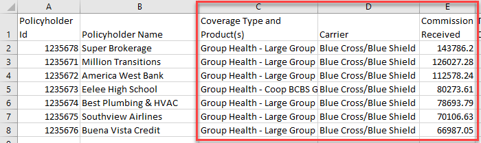 Screenshot showing which columns contain the necessary information for the broker compensation disclosure form