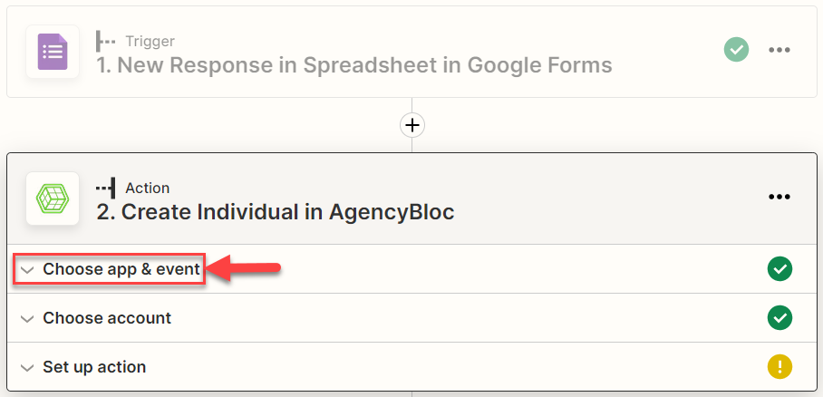 Screenshot showing an AgencyBloc action in a Zap