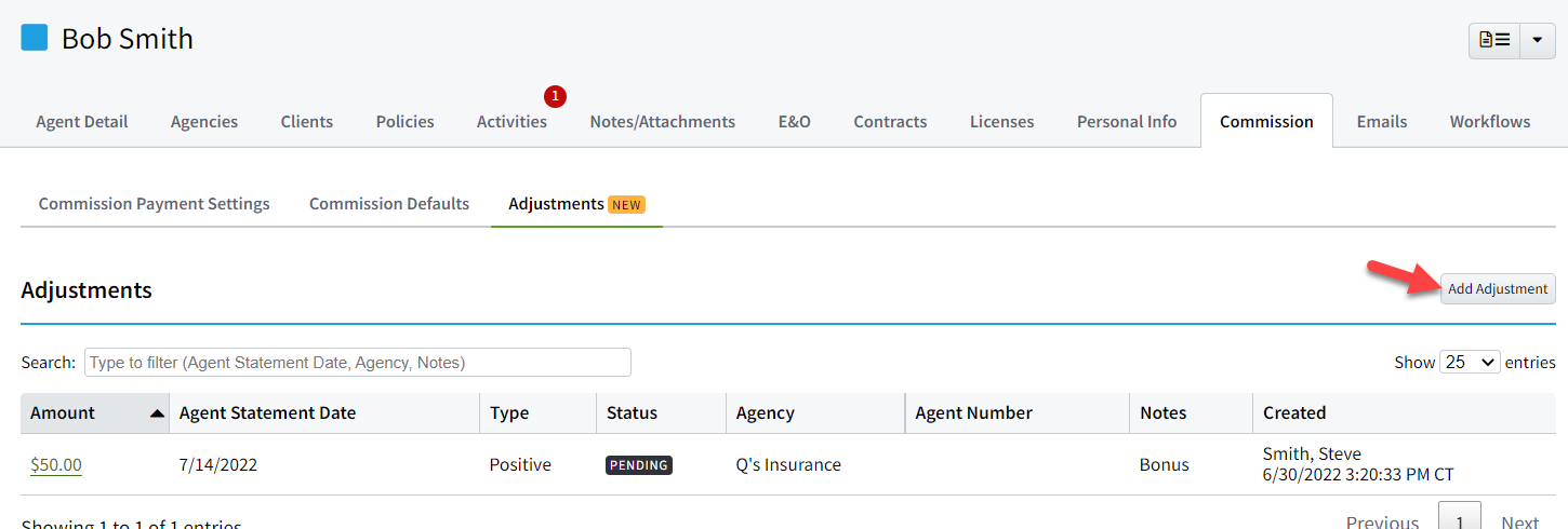 Screenshot showing where to add an adjustment