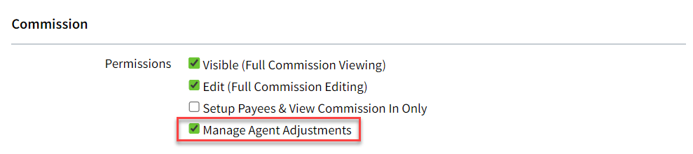 Screenshot showing the new Manage Agent Adjustments permission in Security Groups