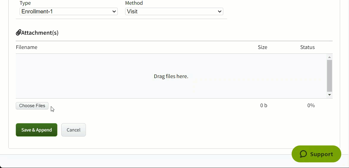 Animated image showing how to upload and attach call recording files to an Activity