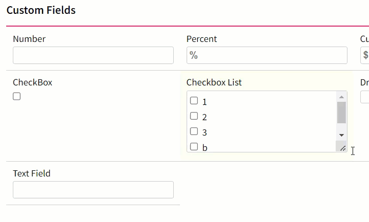 Animated image showing how to resize a multi-select checkbox on an Individual Custom Field