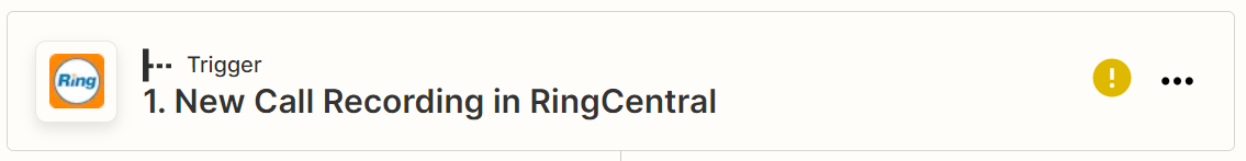 Screenshot showing the Zap trigger step for new call recordings in RingCentral