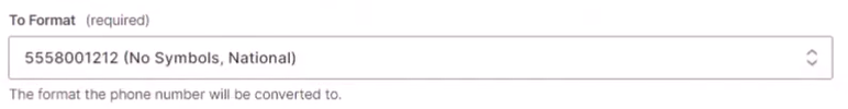 Screenshot showing the step where you choose what you want to RingCentral datapoint to be formatted to