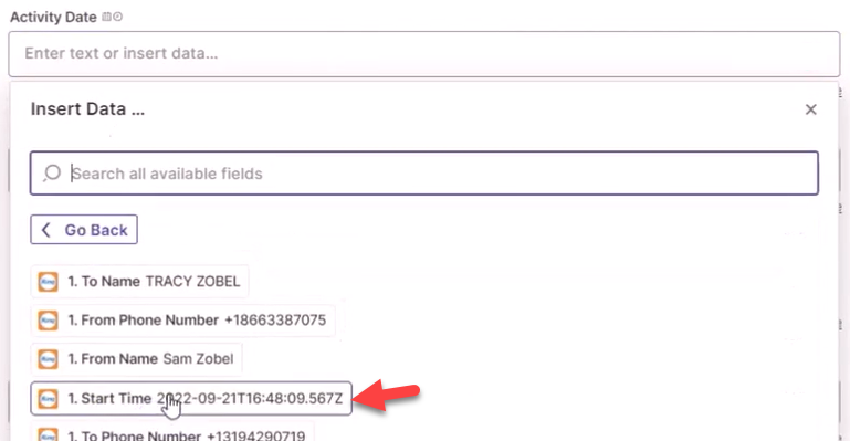 Screenshot showing the Activity Date field