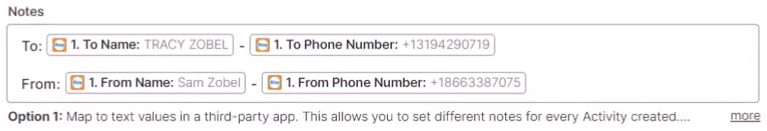 Screenshot showing the Notes field