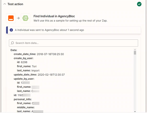 Screenshot showing the test results