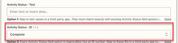 Screenshot showing the Activity Status - ID field