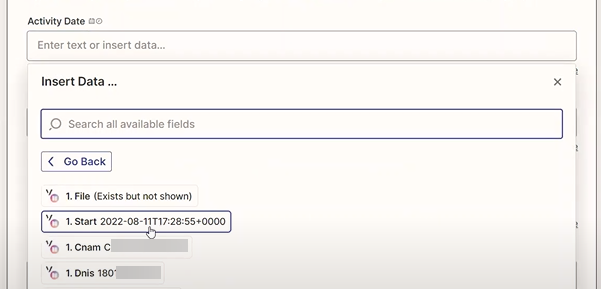 Screenshot showing the Activity Date field