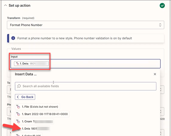 Screenshot showing the Input field
