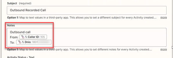 Screenshot showing the Notes field