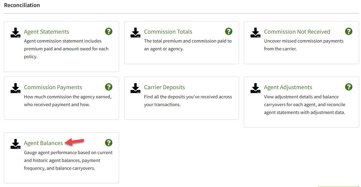 Screenshot showing the new Agent Balances report