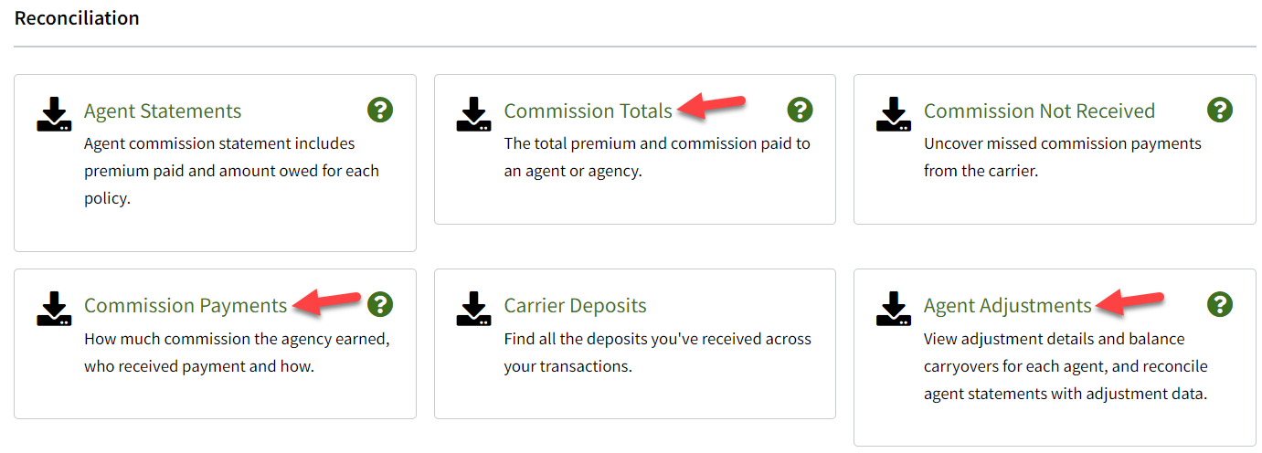 Screenshot showing up the updated commission reports