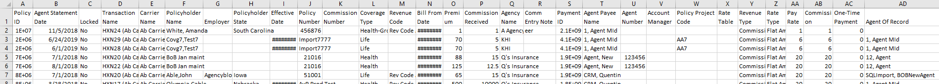 Screenshot showing an example of the Commission Payments report output